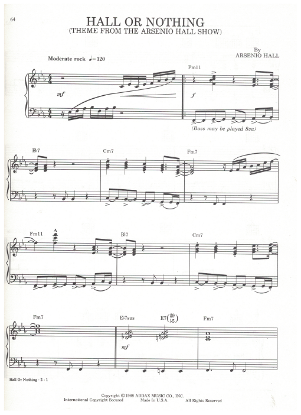 Picture of Hall or Nothing (Theme from the Arsenio Hall Show), Arsenio Hall, piano solo, sheet music