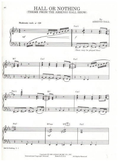Picture of Hall or Nothing (Theme from the Arsenio Hall Show), Arsenio Hall, piano solo, sheet music