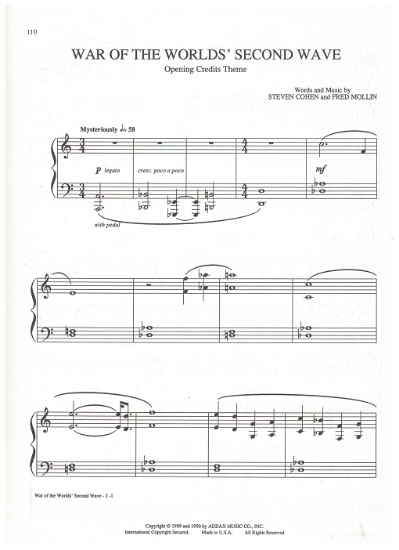Picture of War of the Worlds' Second Wave (Opening Credits Theme), Steven Cohen & Fred Mollin, piano solo, sheet music