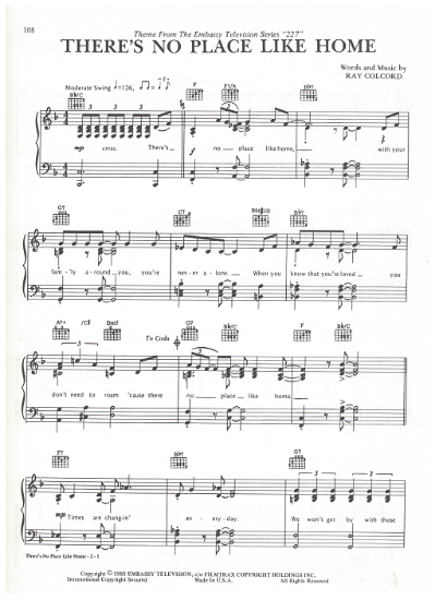 Picture of There's No Place Like Home, theme from TV series "227", Ray Colcord, sheet music