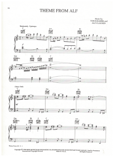 Picture of Alf, Theme from, Tom Kramer & Alf Clausen, piano solo sheet music, pdf copy