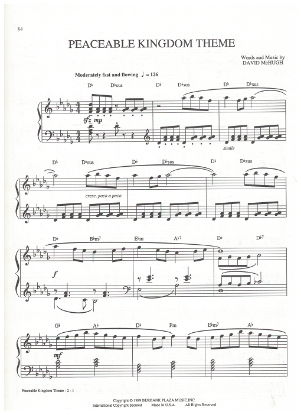 Picture of Peaceable Kingdom Theme, David McHugh, piano solo, sheet music