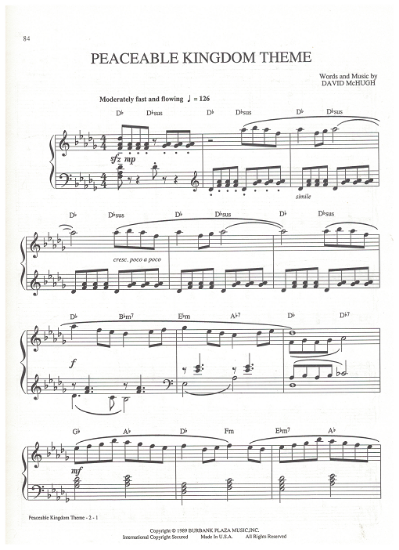 Picture of Peaceable Kingdom Theme, David McHugh, piano solo, sheet music