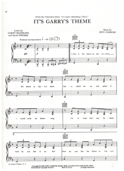 Picture of It's Garry's Theme, theme from the Garry Shandling Show, sheet music