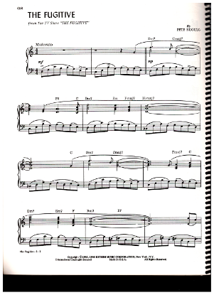 Picture of The Fugitive, title theme from TV show, Pete Rugolo, piano solo, sheet music