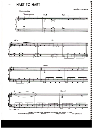 Picture of Hart to Hart, TV show title theme, Mark Snow, piano solo, sheet music