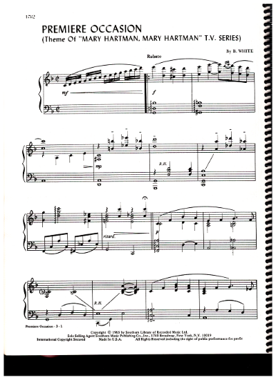 Picture of Premiere Occasion, theme from TV show "Mary Hartman", B. White, piano solo, sheet music