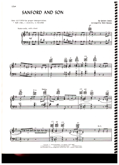 Picture of Sanford and Son, TV show title theme, Quincy Jones, piano solo, sheet music