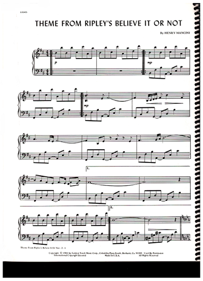 Picture of Ripley's Believe It or Not, TV show title theme, Henry Mancini, piano solo 