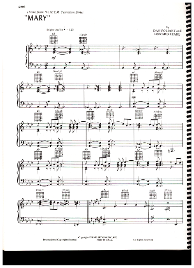 Picture of Mary, TV show title theme, Dan Foliart & Howard Pearl, piano solo, pdf copy