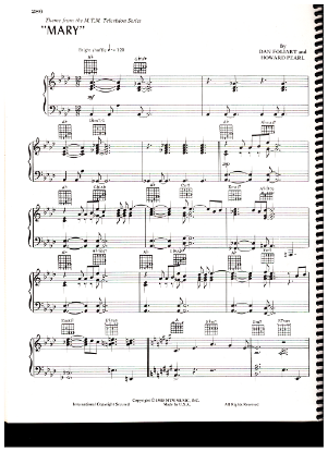 Picture of Mary, TV show title theme, Dan Foliart & Howard Pearl, piano solo, sheet music