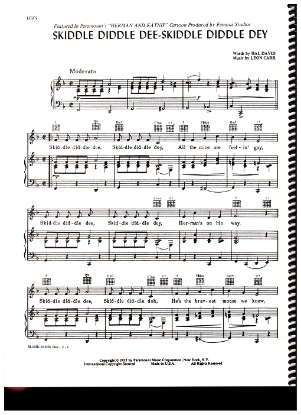 Picture of Skiddle Diddle Dee-Skiddle Diddle Dey, from cartoon "Herman and Katnip", Hal David & Leon Carr, sheet music