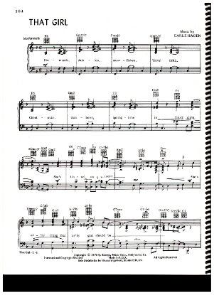 Picture of That Girl, TV show title theme, Earle Hagen, sheet music