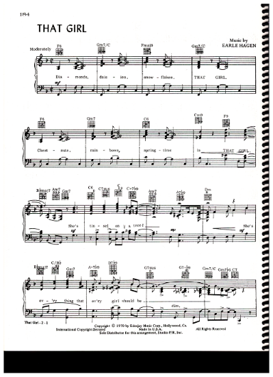 Picture of That Girl, TV show title theme, Earle Hagen, sheet music