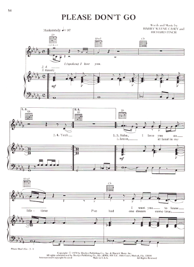 Picture of Please Don't Go, Harry Wayne Casey & Richard Finch, recorded by K.C. & the Sunshine Band, sheet music