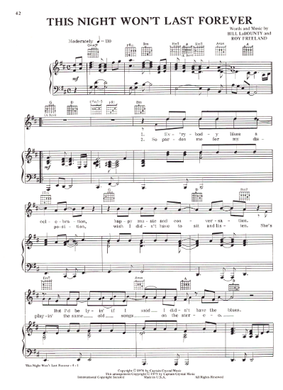 Picture of This Night Won't Last Forever, Bill LaBounty & Roy Freeland, recorded by Michael Johnson, sheet music
