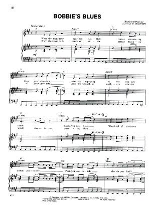 Picture of Bobbie's Blues, Jeffrey M. Commanor, recorded by The 5th Dimension, sheet music