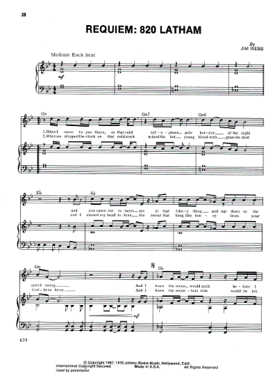 Picture of Requiem: 820 Latham, Jim Webb, recorded by The 5th Dimension, sheet music