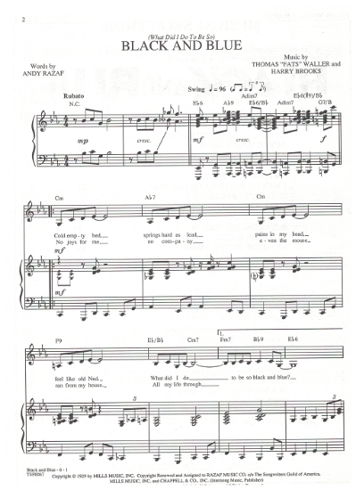 Picture of Black and Blue, What Did I Do To Be So, musical revue title song, Harry Brooks/ Andy Razaf/ Fats Waller, sheet music