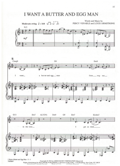 Picture of I Want a Butter and Egg Man, from musical revue "Black & Blue", Percy Venable & Louis Armstrong, sheet music