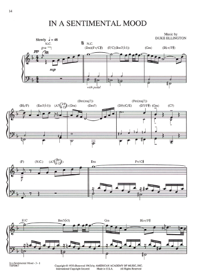Picture of In a Sentimental Mood, piano solo transcription from Broadway revue "Black & Blue", Duke Ellington, pdf copy 