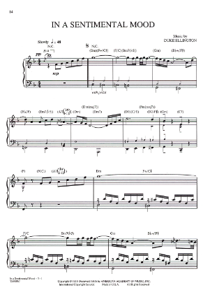 Picture of In a Sentimental Mood, piano solo transcription from Broadway revue "Black & Blue", Duke Ellington, sheet music