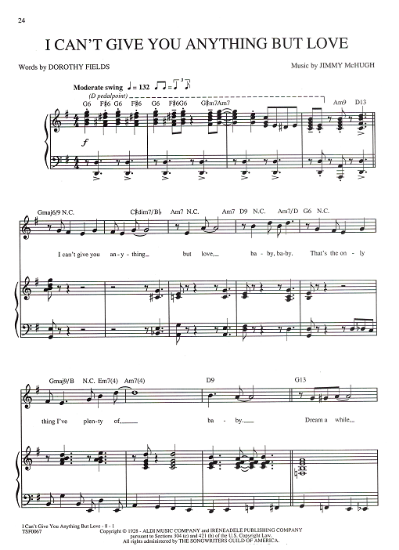 Picture of I Can't Give You Anything But Love, from Broadway revue "Black & Blue", Dorothy Fields & Jimmy McHugh, sheet music