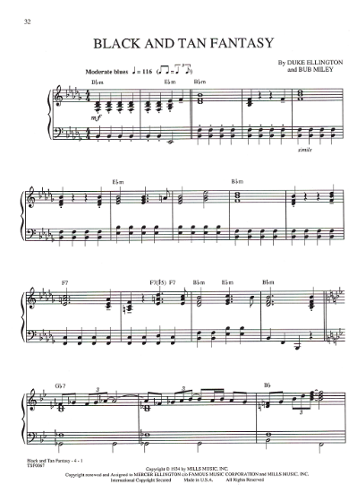 Picture of Black and Tan Fantasy, from Broadway revue "Black & Blue", Duke Ellington & Bub Miley, piano solo, sheet music