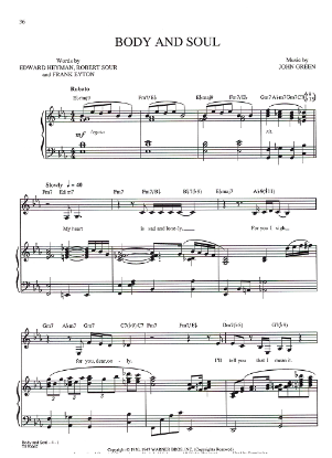 Picture of Body and Soul, as performed in Broadway revue "Black & Blue", Edward Hayman/ Robert Sour/ Frank Eyton/ John Green, sheet music