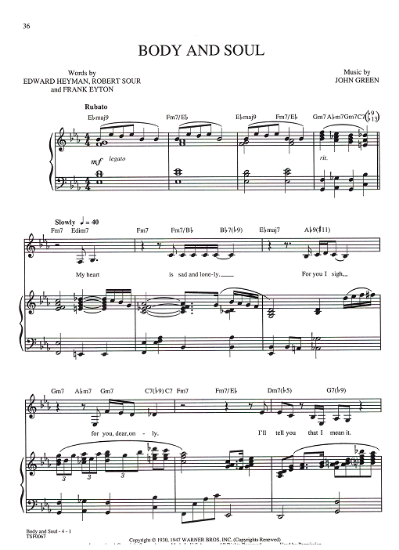 Picture of Body and Soul, as performed in Broadway revue "Black & Blue", Edward Hayman/ Robert Sour/ Frank Eyton/ John Green, sheet music