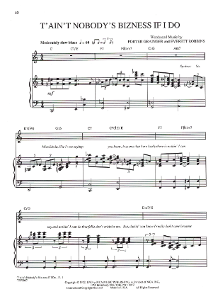 Picture of T' Ain't Nobody's Bizness If I Do, from Broadway revue "Black & Blue", Porter Grainger & Everett Robbins, sheet music