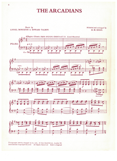 Picture of The Arcadians, Lionel Monckton & Howard Talbot, arr. H. M. Higgs, piano solo selections
