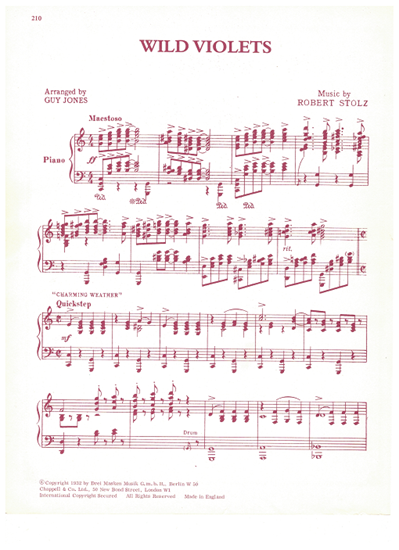 Picture of Wild Violets, Robert Stolz, arr. Guy Jones, piano solo selections