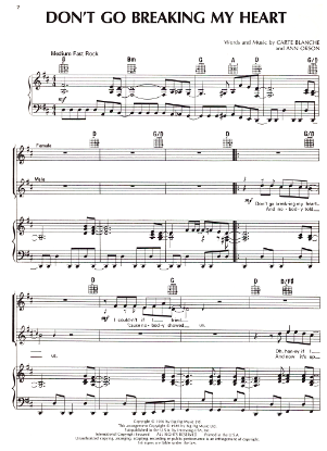 Picture of Don't Go Breaking My Heart, Carte Blanche & Ann Orson, as sung by Elton John & Kiki Dee, vocal duet, sheet music