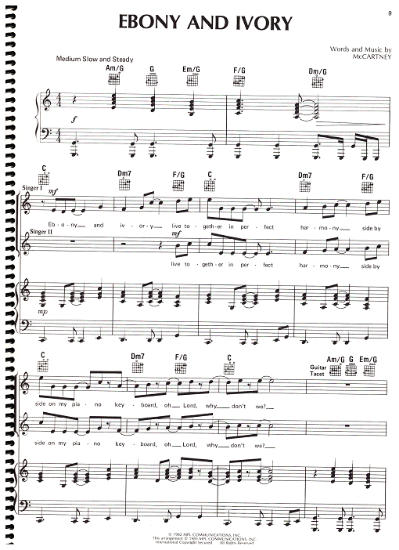 Picture of Ebony and Ivory, Paul McCartney, as sung by Michael Jackson & Paul McCartney, vocal duet, sheet music