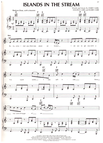 Picture of Islands in the Stream, Barry/ Maurice & Robin Gibb, as sung by Dolly Parton & Kenny Rogers, vocal duet, sheet music