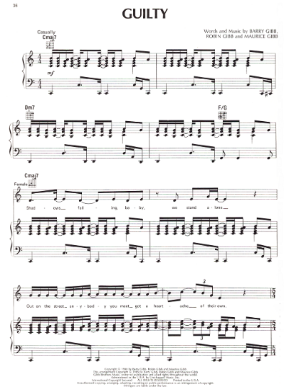 Picture of Guilty, Barry/ Maurice & Robin Gibb, as sung by Barbra Streisand & Barry Gibb, vocal duet, sheet music