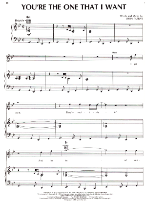 Picture of You're the One That I Want, John Farrar, recorded by Olivia Newton John & John Travolta, vocal duet, sheet music