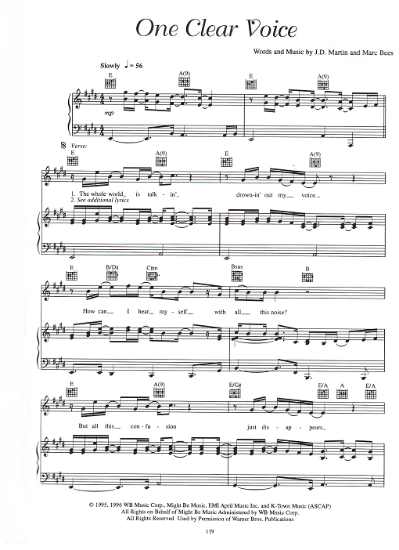 Picture of One Clear Voice, J. D. Martin & Marc Beeson, recorded by Peter Cetera, sheet music