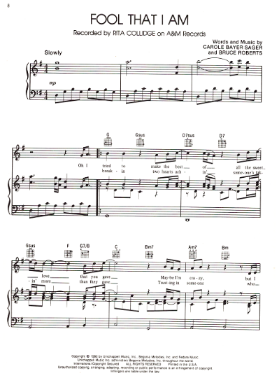 Picture of Fool That I Am, Carol Bayer Sager & Bruce Roberts, recorded by Rita Coolidge