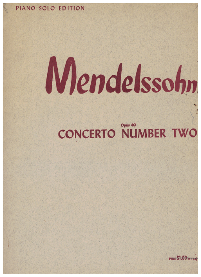 Picture of Piano Concerto No. 2 in d minor Opus 40, Felix Mendelssohn, ed. William Stickles, piano solo transcription, sheet music folio