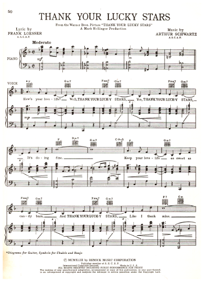 Picture of Thank Your Lucky Stars, movie title song, Arthur Schwartz & Frank Loesser