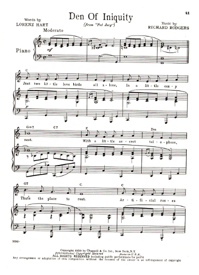 Picture of Den of Iniquity, from MC "Pal Joey", Richard Rodgers & Lorenz Hart