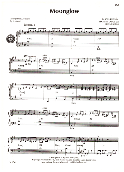 Picture of Moonglow, WIll Hudon/ Eddie DeLange/ Irving Mills, arr. for accordion solo by Andy Arcari, sheet music
