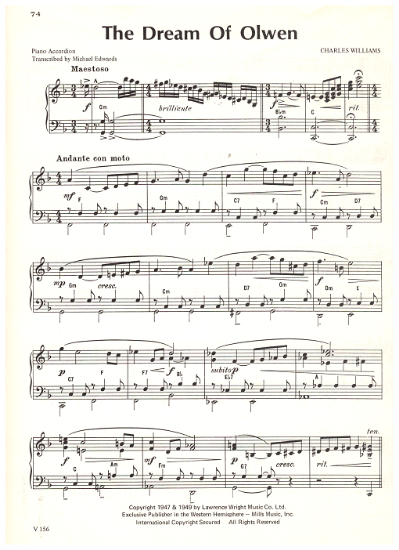 Picture of The Dream of Olwen, Charles Williams, arr. for accordion solo by Michael Edwards, sheet music
