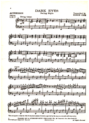 Picture of Dark Eyes in Swing Style, Russian folksong, arr. for accordion solo by Mindie Cere