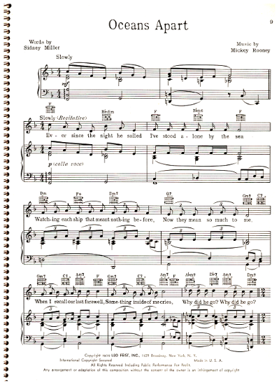 Picture of Oceans Apart, Sidney Miller & Mickey Rooney, sung by Judy Garland, sheet music