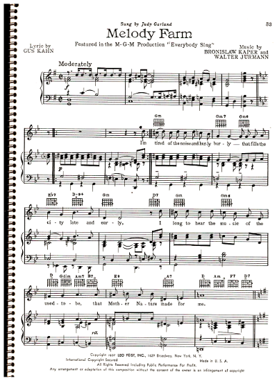 Picture of Melody Farm, from movie "Everybody Sing", Bronislaw Kaper/ Walter Jurmann/ Gus Kahn, sung by Judy Garland, pdf copy 