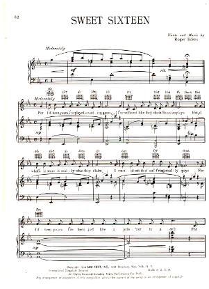 Picture of Sweet Sixteen, Roger Edens, sung by Judy Garland, sheet music