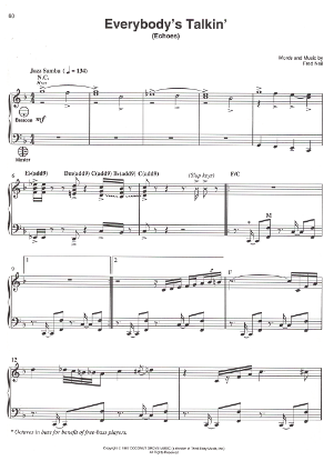Picture of Everybody's Talkin', Fred Neil, recorded by Harry Nilsson, arr. for accordion solo by Kenny Kotwitz, sheet music